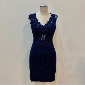 Sexy Stretch Lace Fitted Navy Dress XS